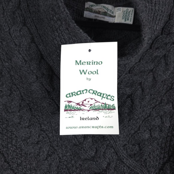Aran Crafts Cape Womens Small Medium Charcoal Merino Wool Cable Knit Pullover - Picture 2 of 7